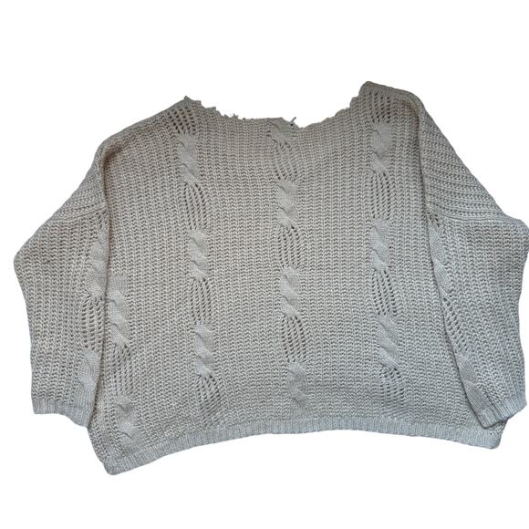 Urban Outfitters Unif Raw Edge Off Shoulder, Cable Knit Sweater, Size M, EUC - Picture 2 of 4